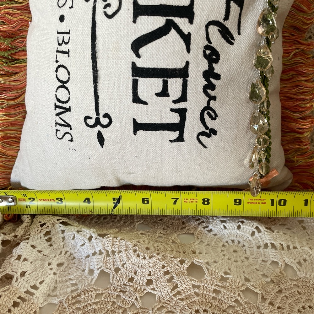 Handmade Small Pillow Upcycled Flower Market Butterfly Motif Indoor Outdoor - Picture 5 of 5